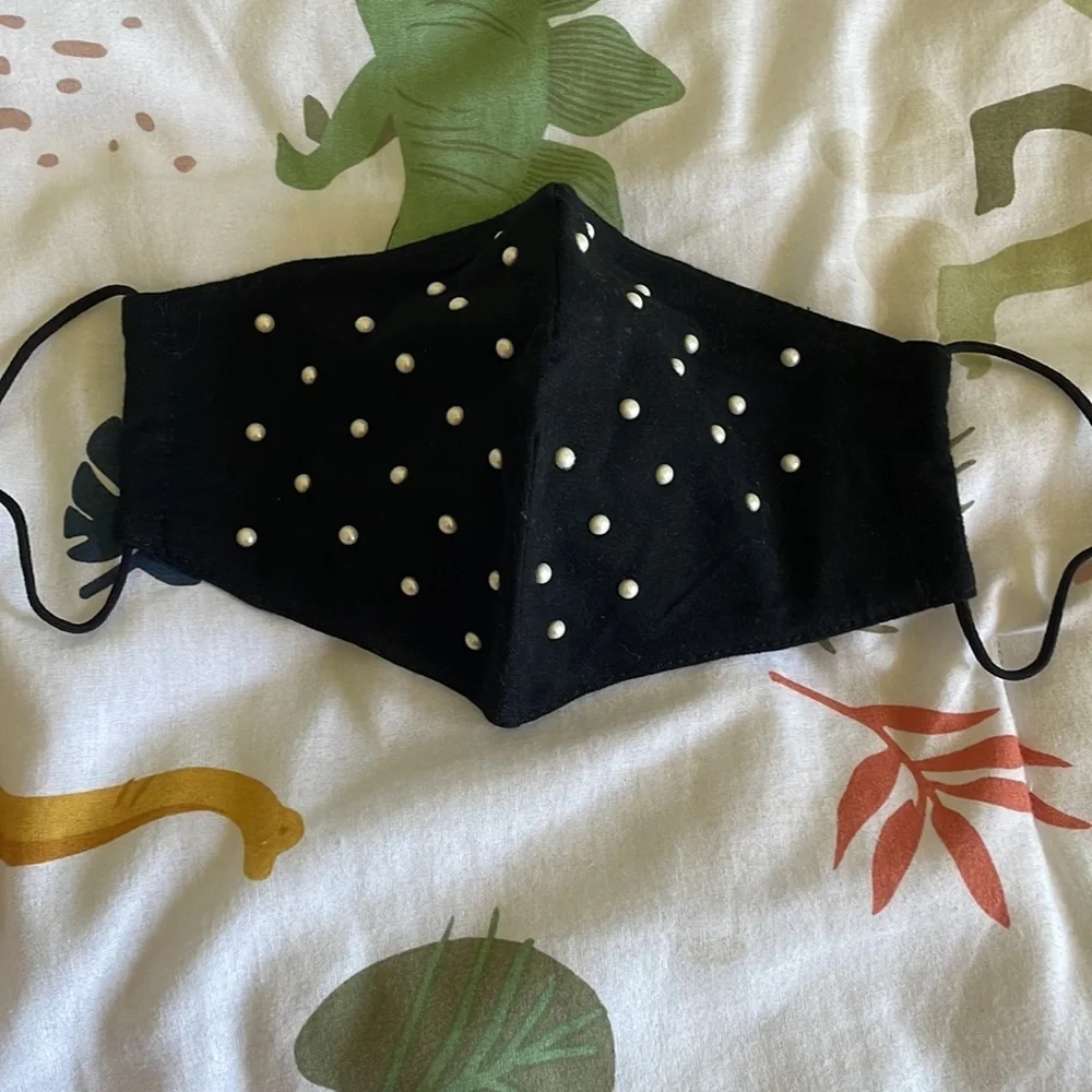 Lele Sadoughi Pearl Studded Black Face Mask